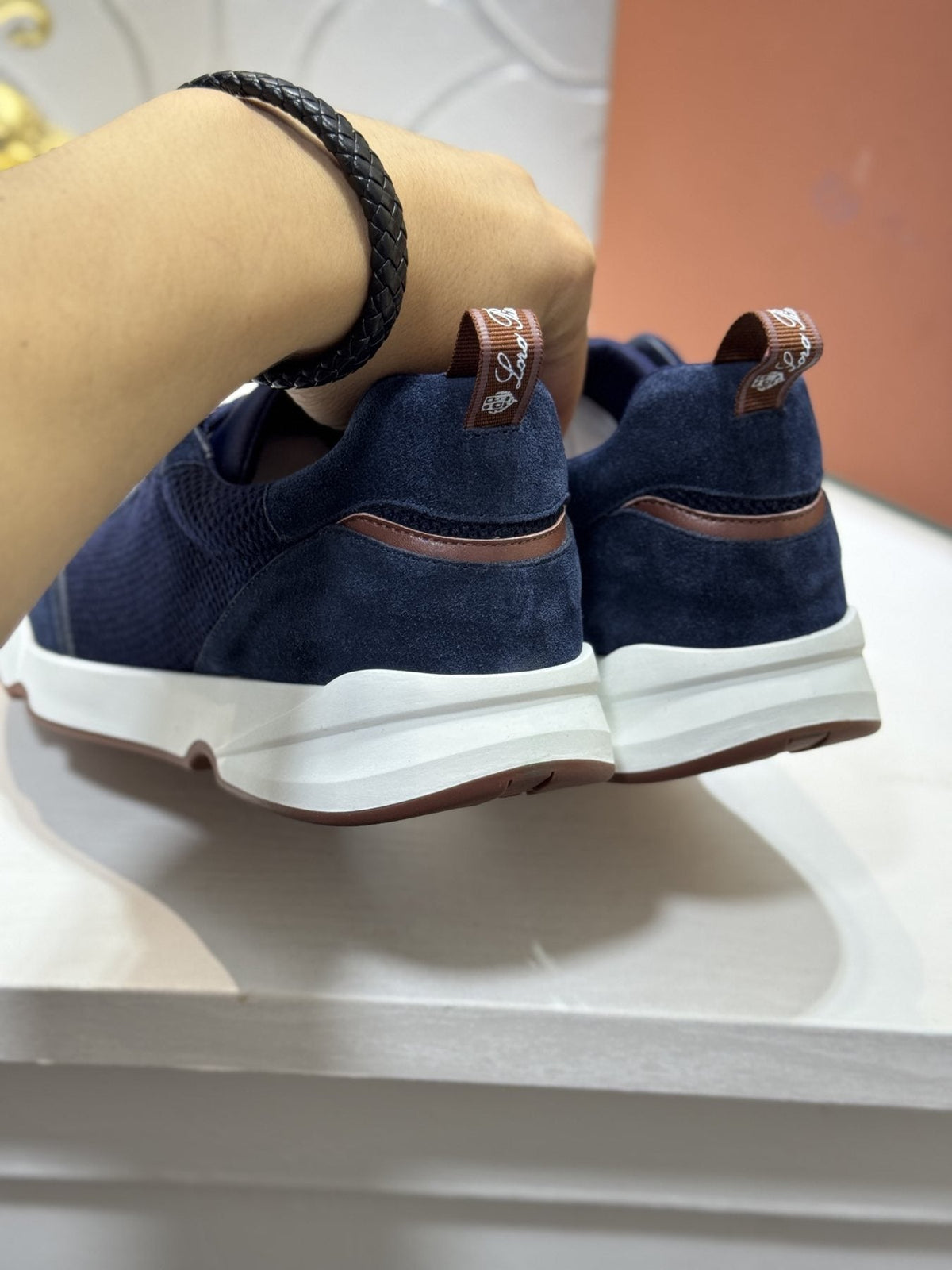 Loro Piana Textured Lace-Up Sneakers — back