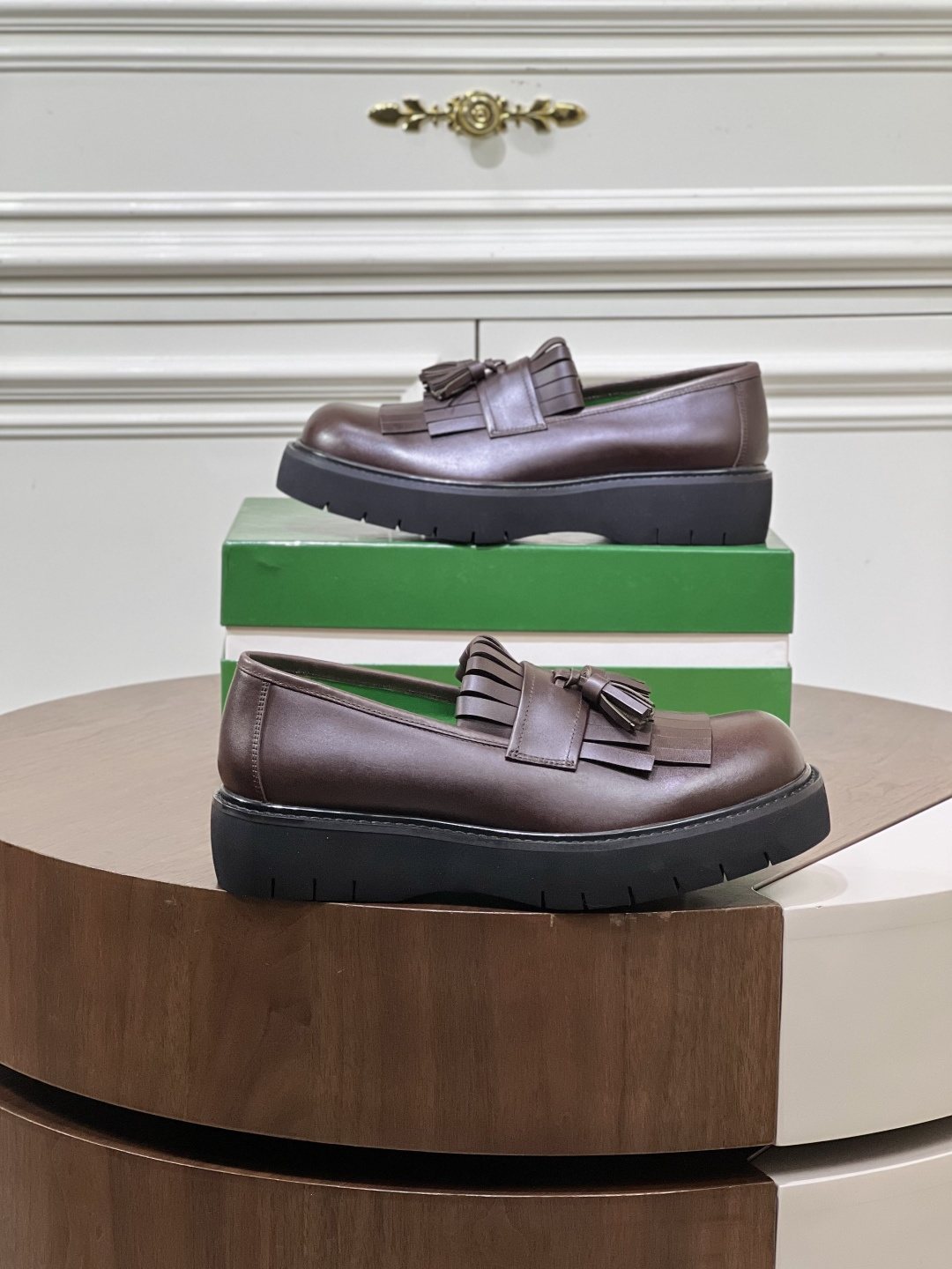 Bottega Veneta Men’s Tassel Lug Sole Loafers — front