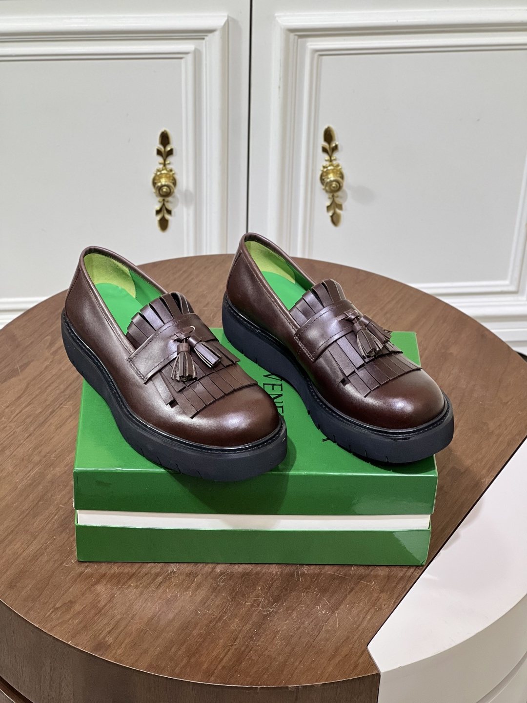 Bottega Veneta Men’s Tassel Lug Sole Loafers — side