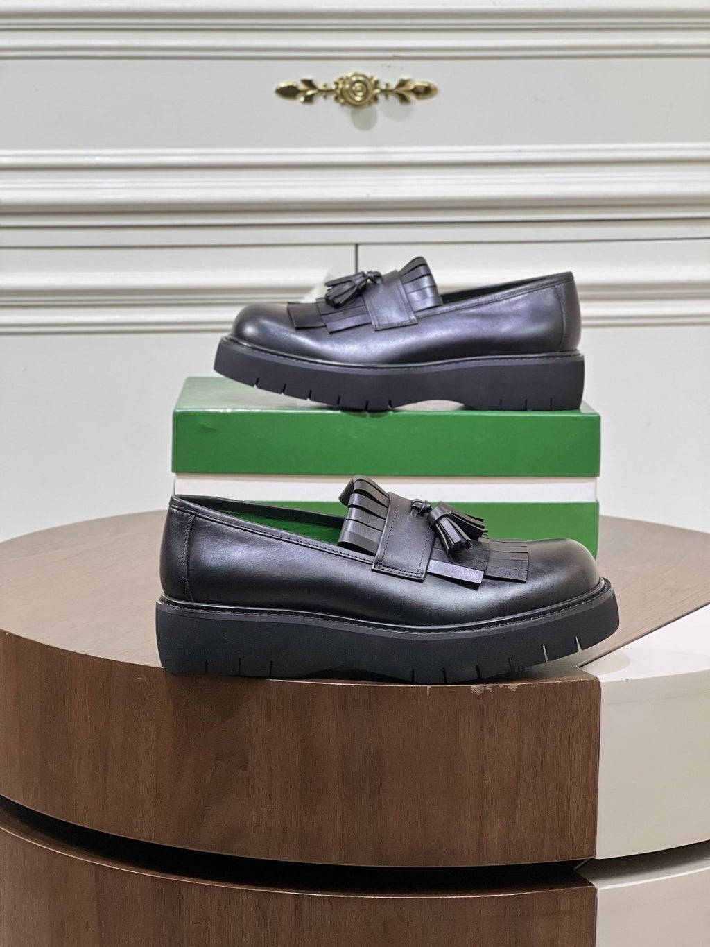 Bottega Veneta Men’s Tassel Lug Sole Loafers — side
