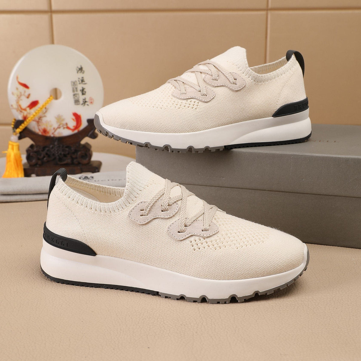 Brunello Cucinelli Knit Lace-Up Sneakers — side