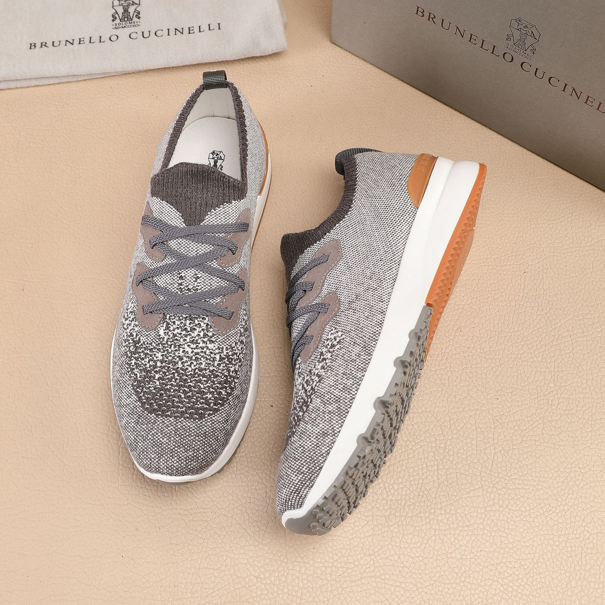 Brunello Cucinelli Knit Lace-Up Sneakers — side