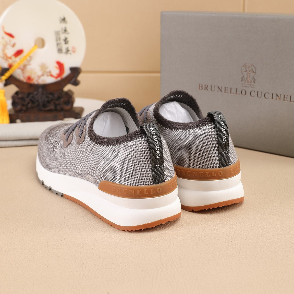 Brunello Cucinelli Knit Lace-Up Sneakers — back