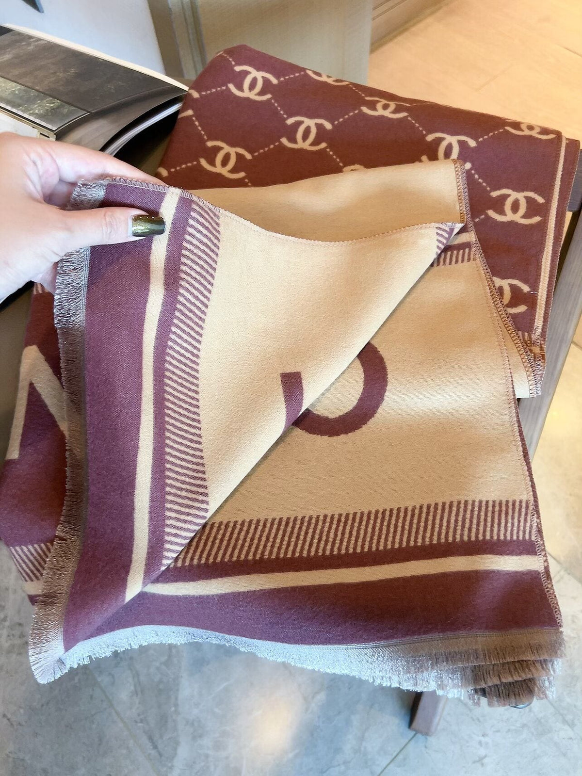 Chanel Logo Border Scarf — detail