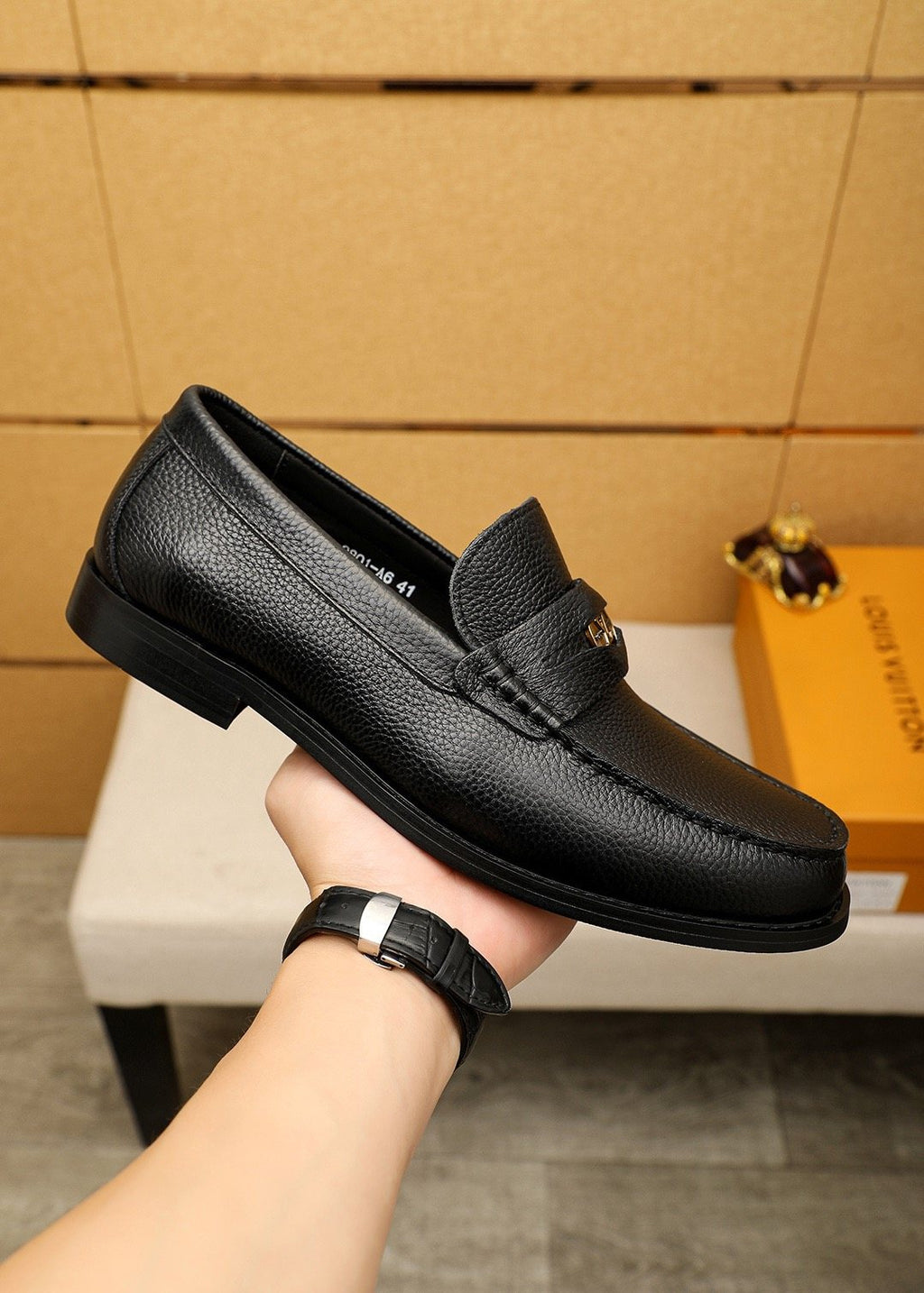 Louis Vuitton Black Leather Hardware Loafers — side