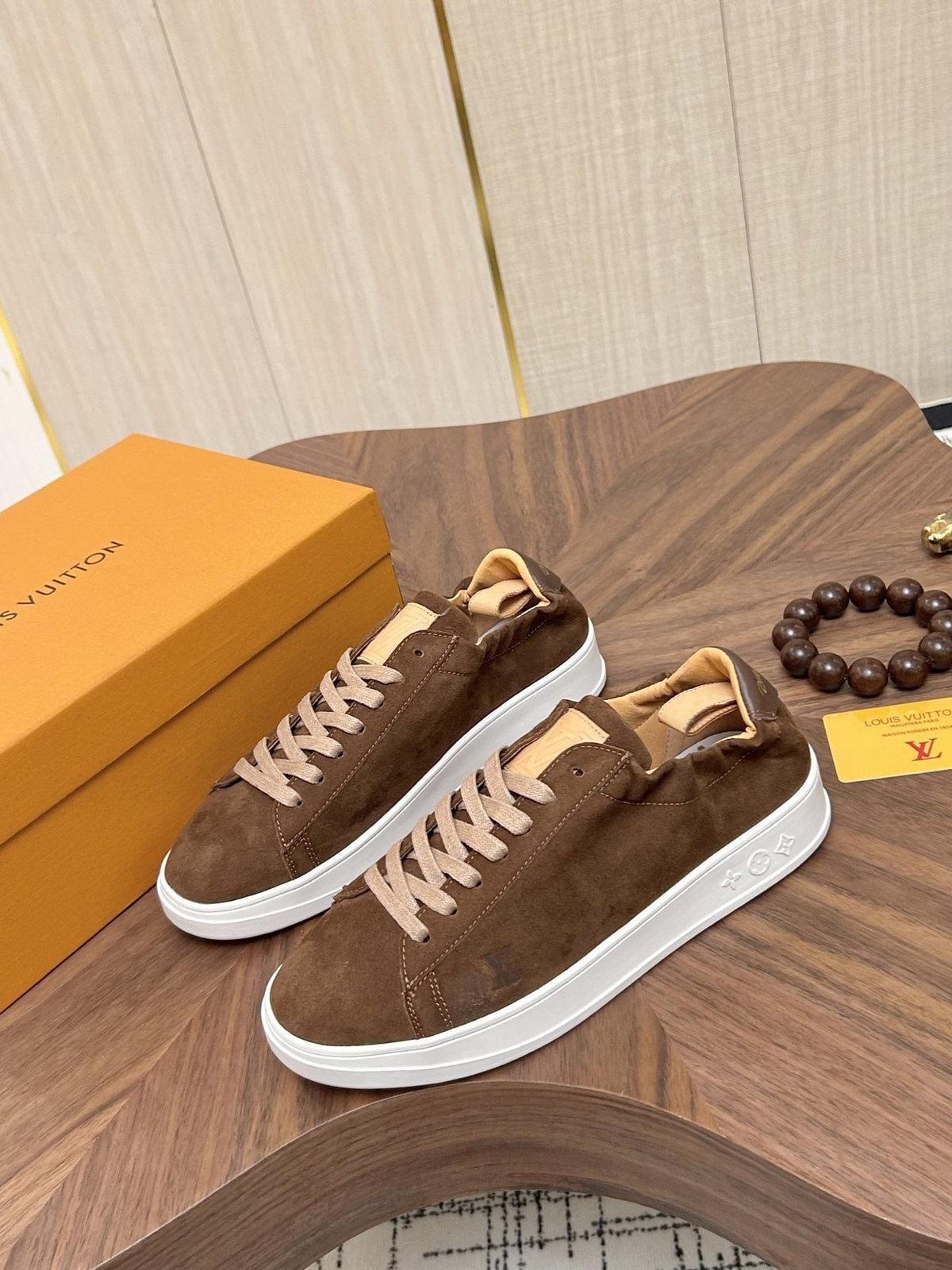 Louis Vuitton Brown Textured Low-Top Sneakers — front