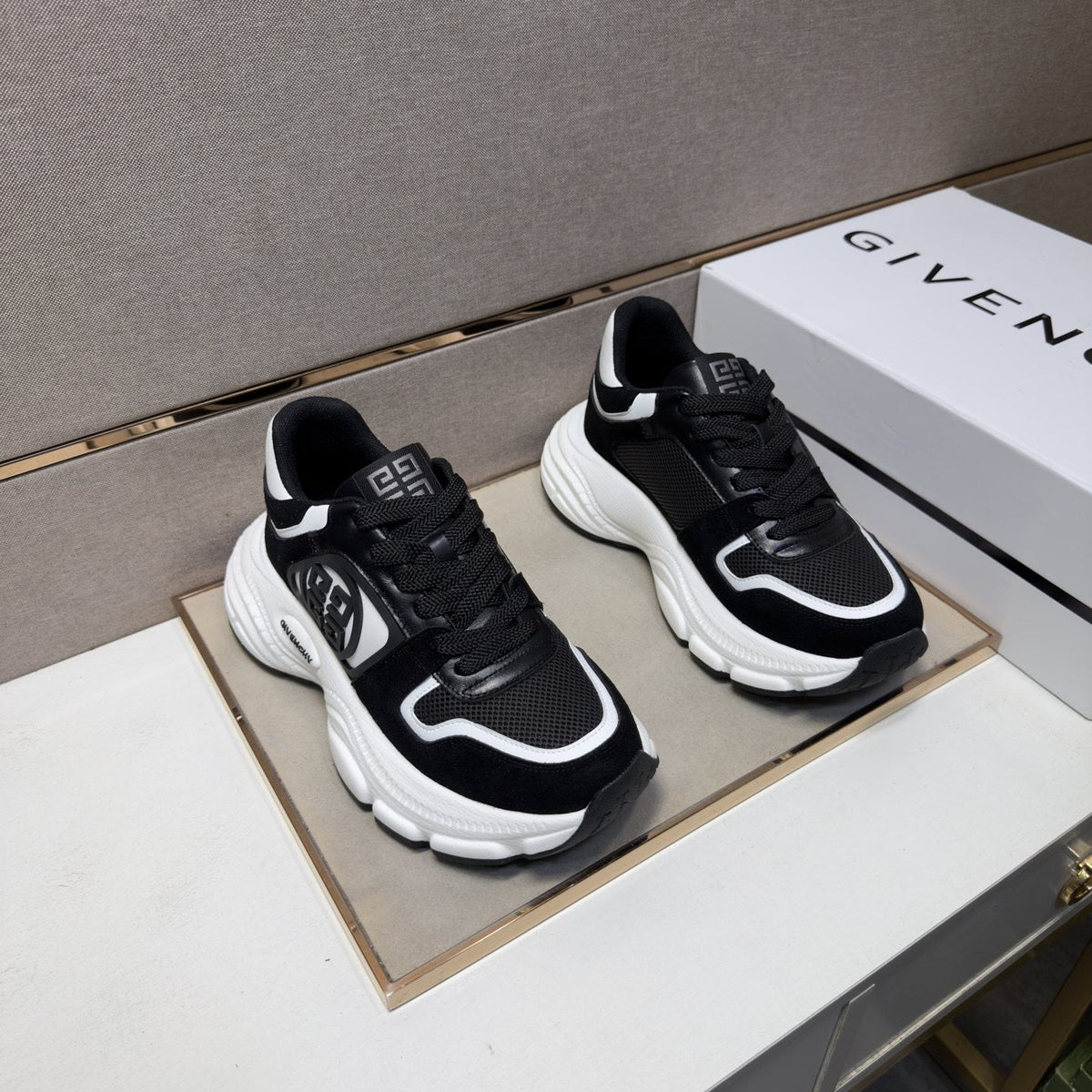 Givenchy Black and White Low-Top Sneakers — front