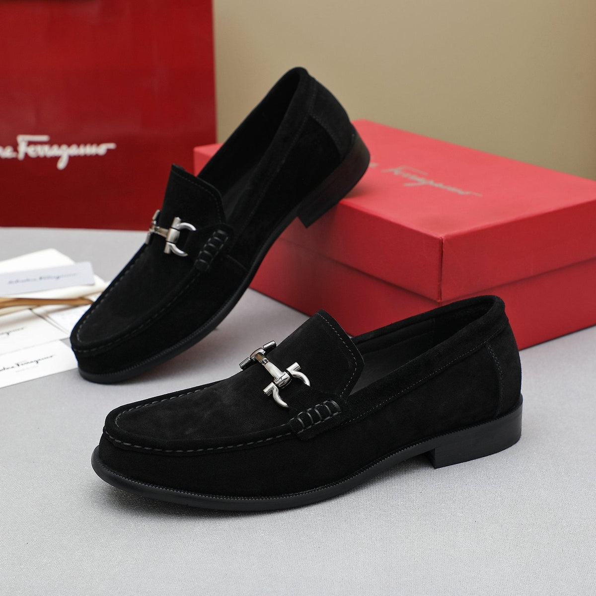 Ferragamo Suede Bit Loafers — side