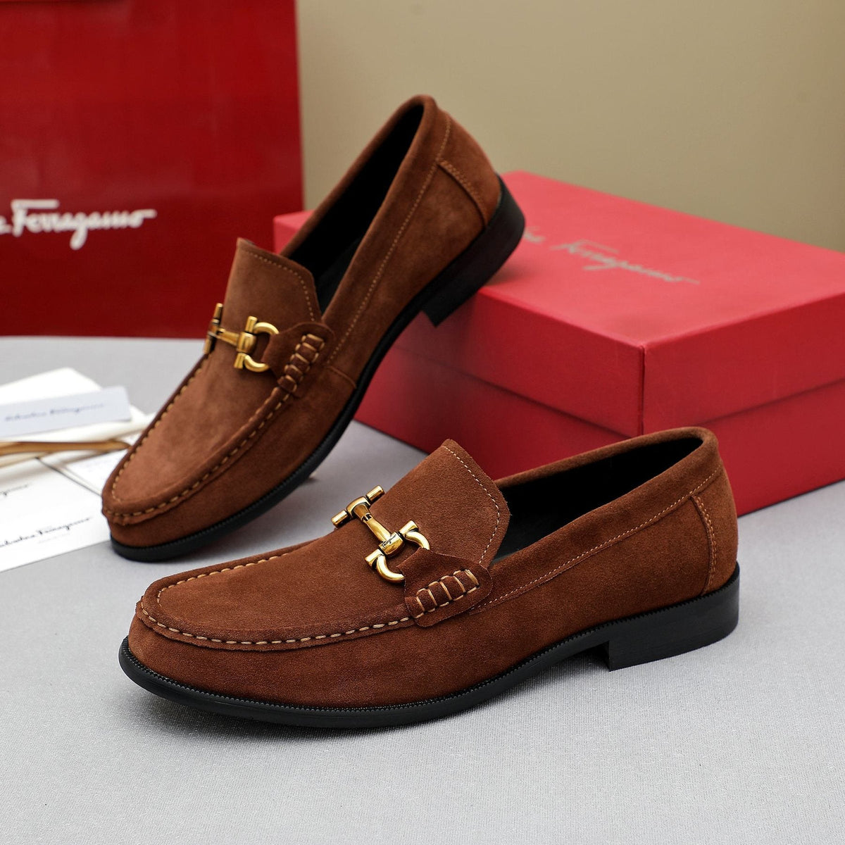 Ferragamo Suede Bit Loafers — side