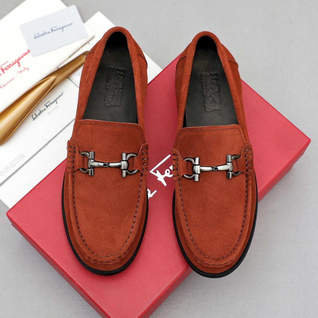Ferragamo Suede Bit Loafers — front
