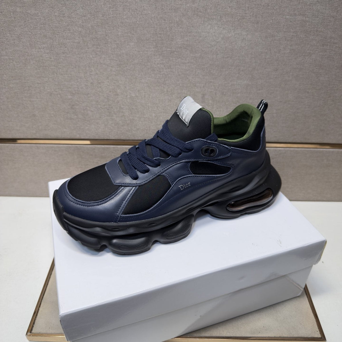 Dior Navy Blue, Black and Green Low-Top Sneakers — side