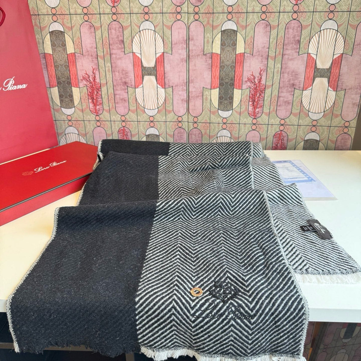 Loro Piana Herringbone Fringe Scarf — hero