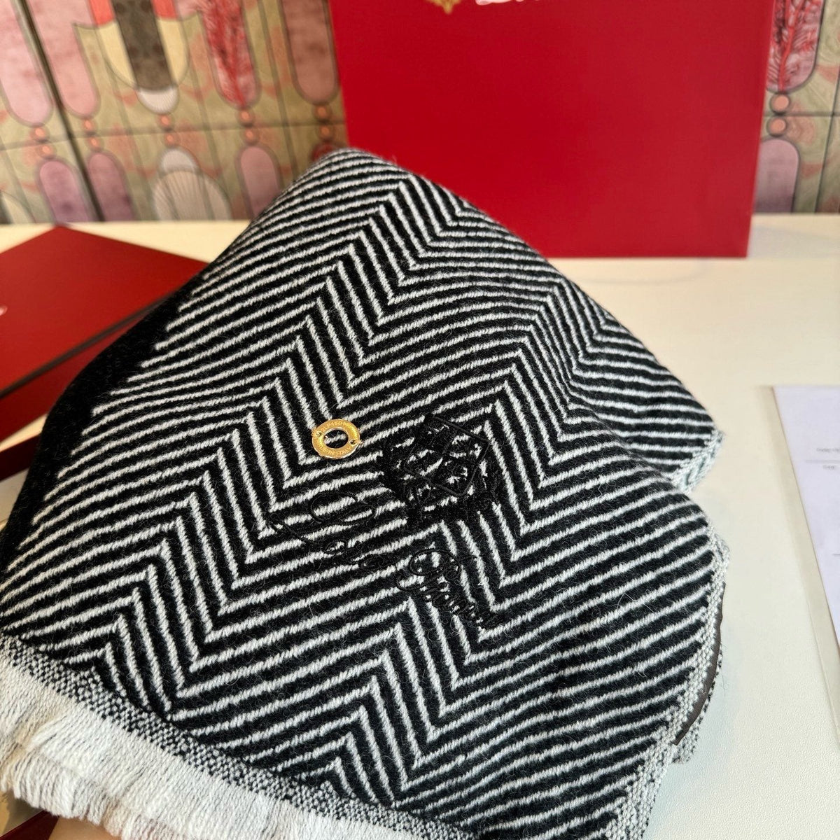 Loro Piana Herringbone Fringe Scarf — detail
