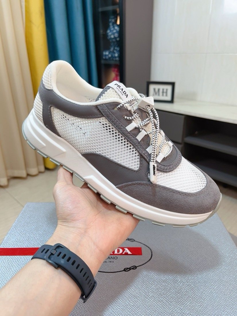 Prada Men's Mesh Lace-Up Sneakers — side