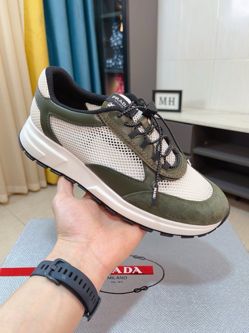 Prada Men's Mesh Lace-Up Sneakers — model