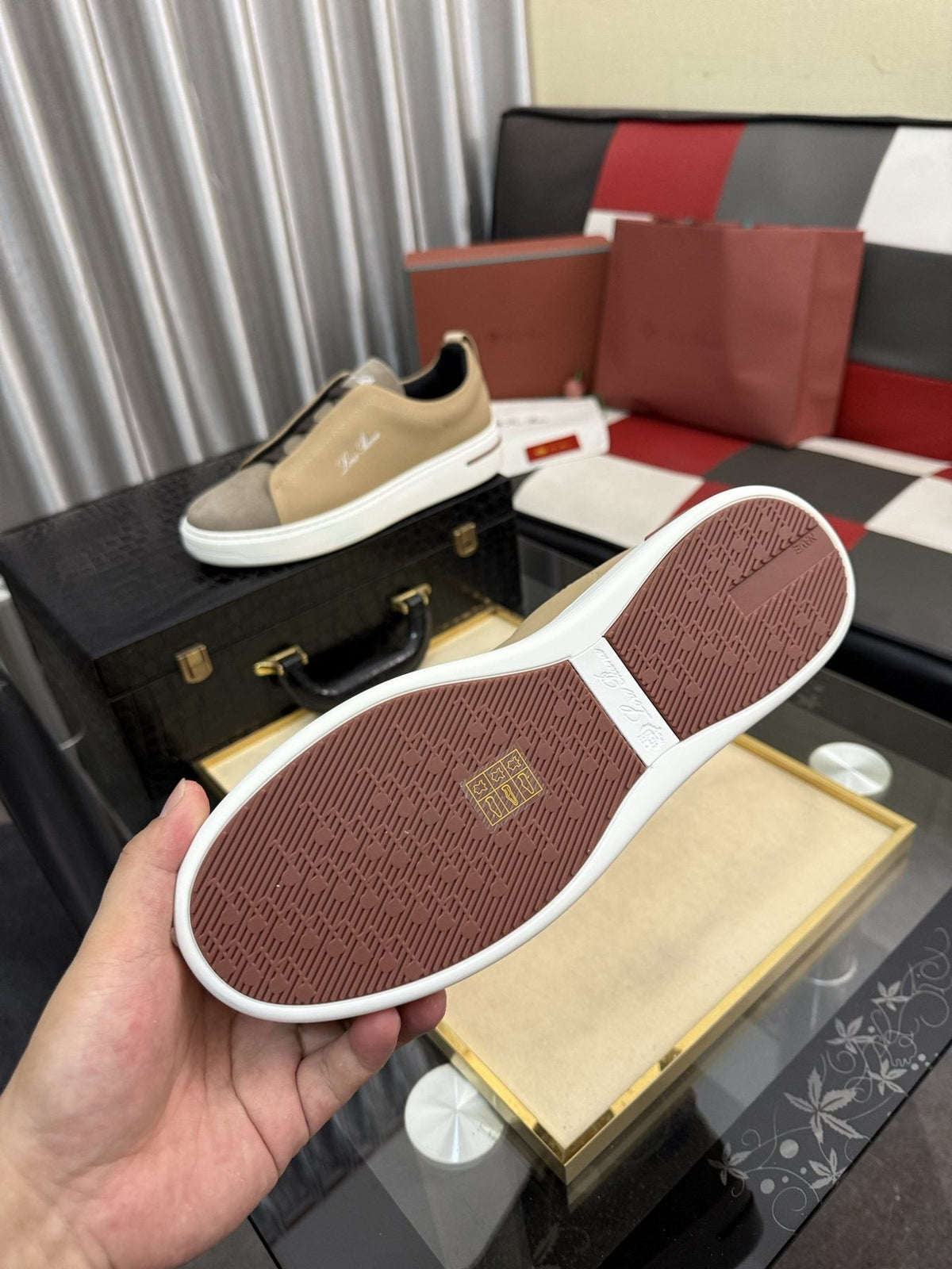 Loro Piana Side-Logo Slip-On Sneakers — front