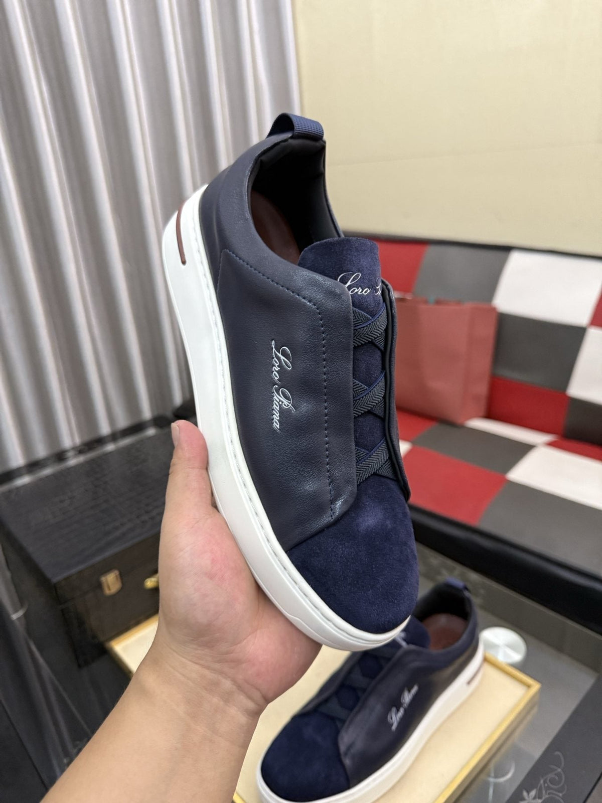 Loro Piana Side-Logo Slip-On Sneakers — side