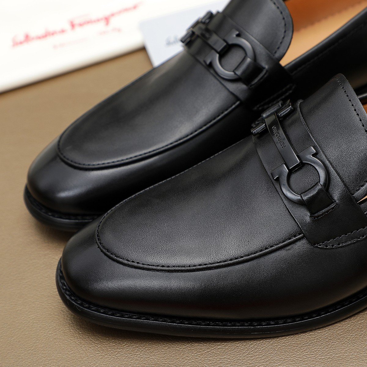 Ferragamo Brown Leather Bit Loafers — detail