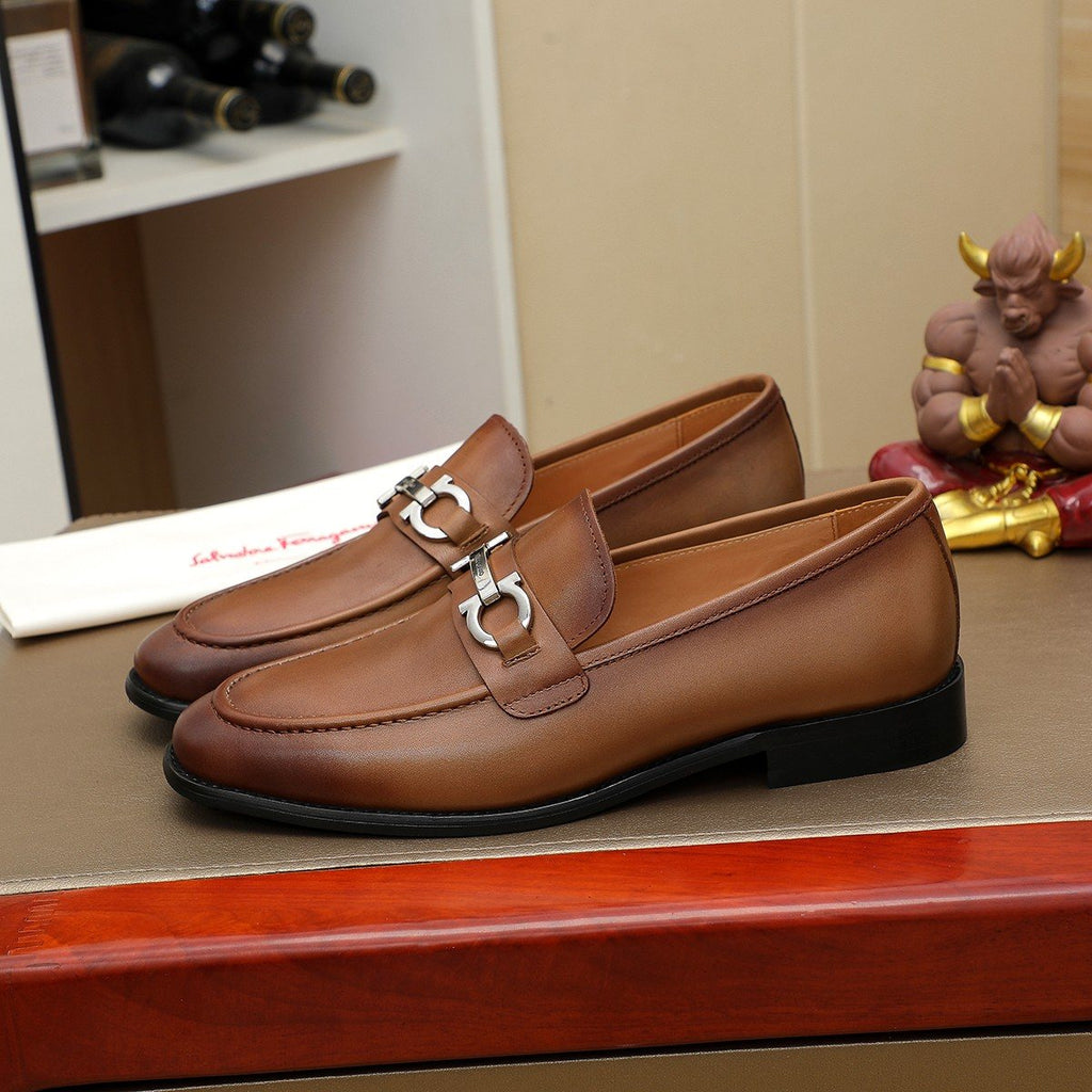 Ferragamo Brown Leather Bit Loafers — side