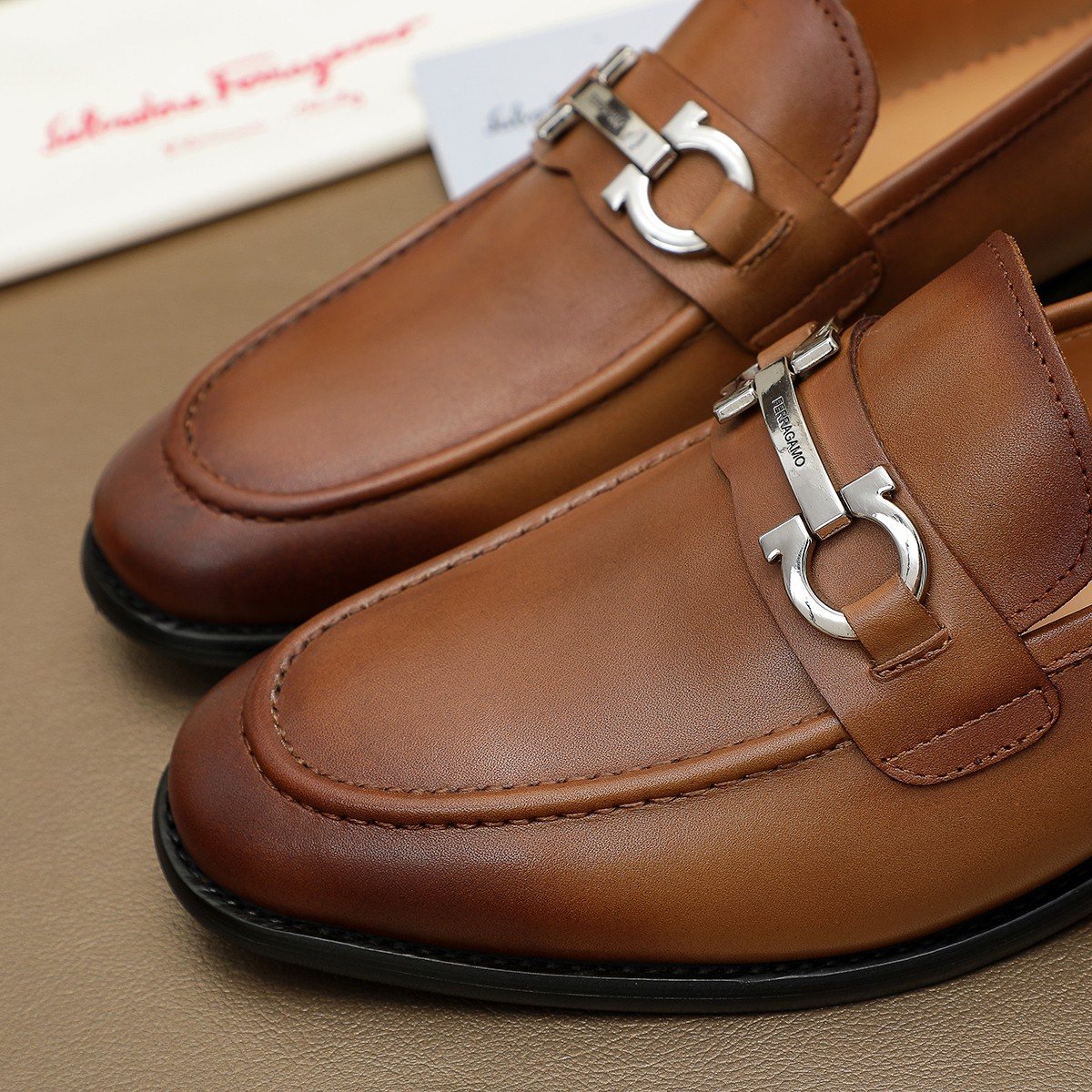 Ferragamo Brown Leather Bit Loafers — detail