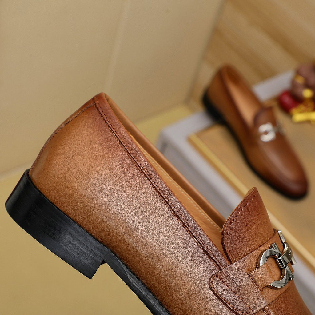 Ferragamo Brown Leather Bit Loafers — detail