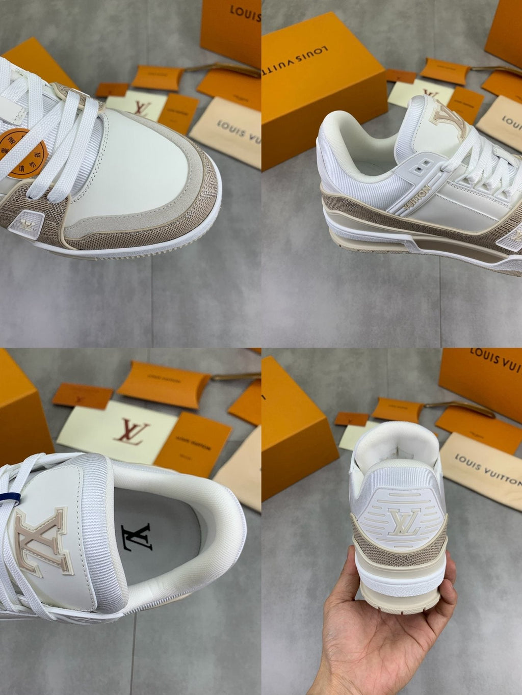 Louis Vuitton White and Beige Low-Top Sneakers — detail