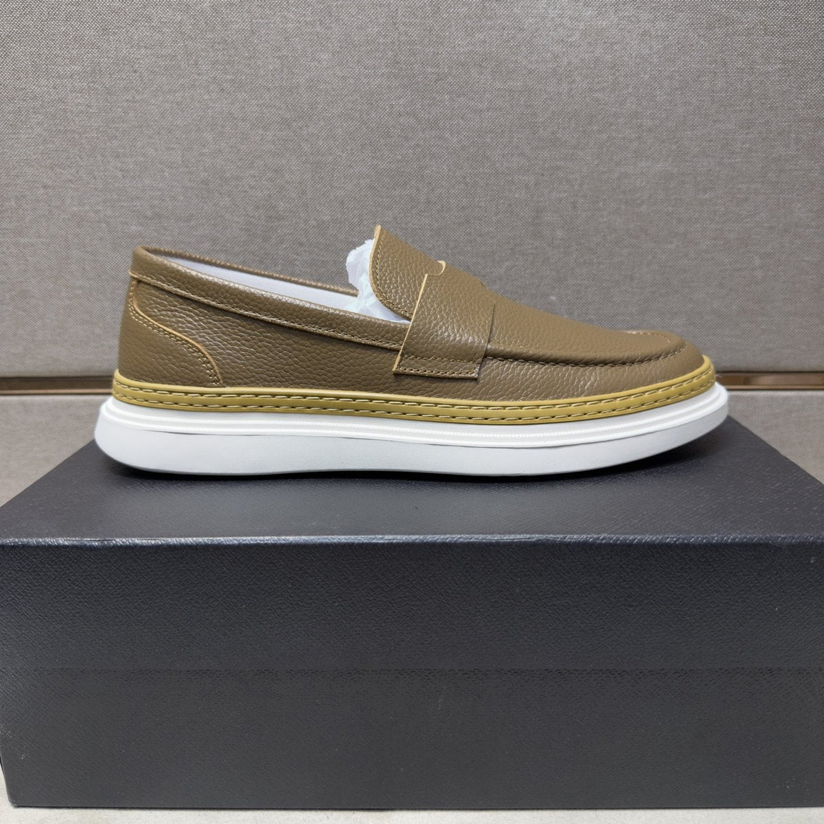 Prada Gold Accent Slip-On Loafers — side