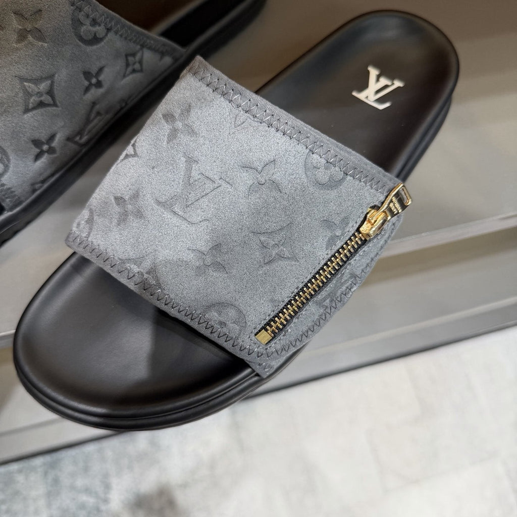Louis Vuitton Monogram Zip Slide Sandals — detail