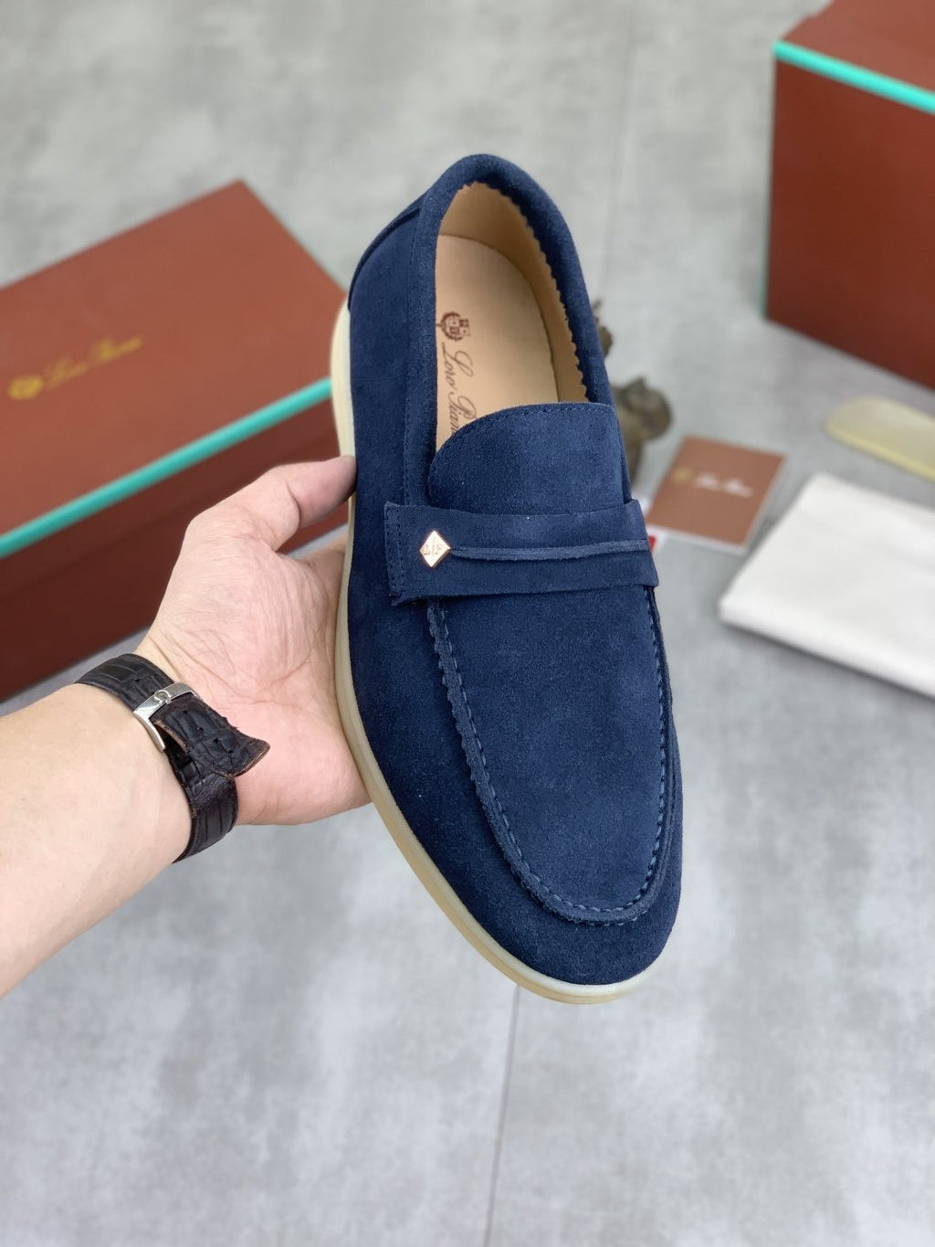 Loro Piana Textured Apron-Toe Loafers — model