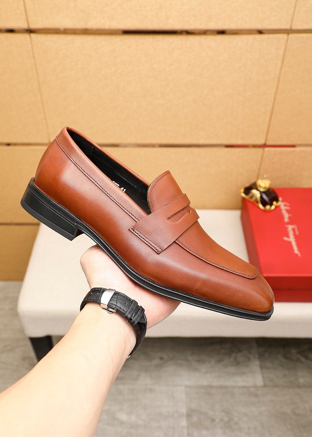 Ferragamo Leather Bit Loafers — model