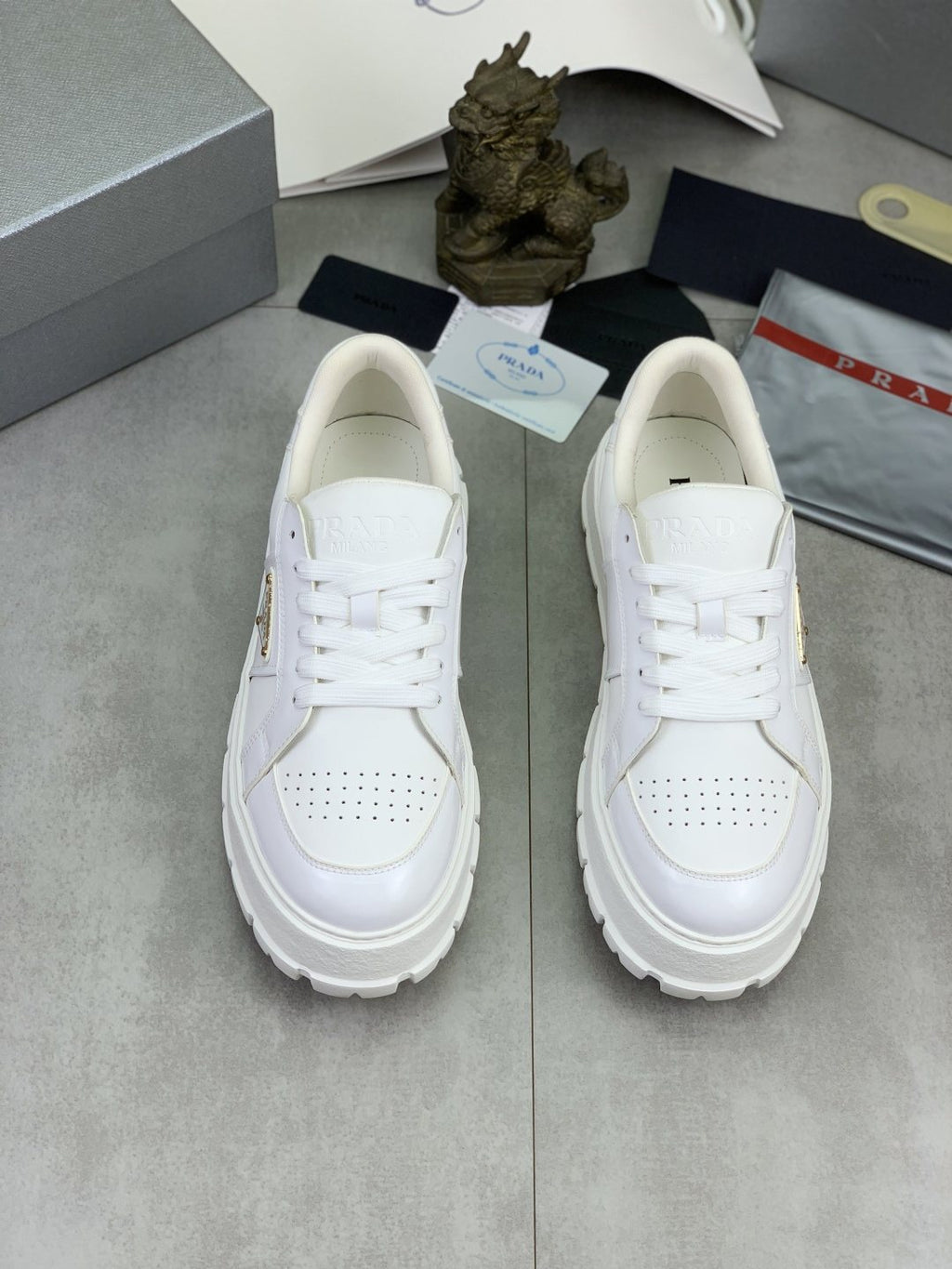 Prada Paneled Lug-Sole Low-Top Sneakers — front