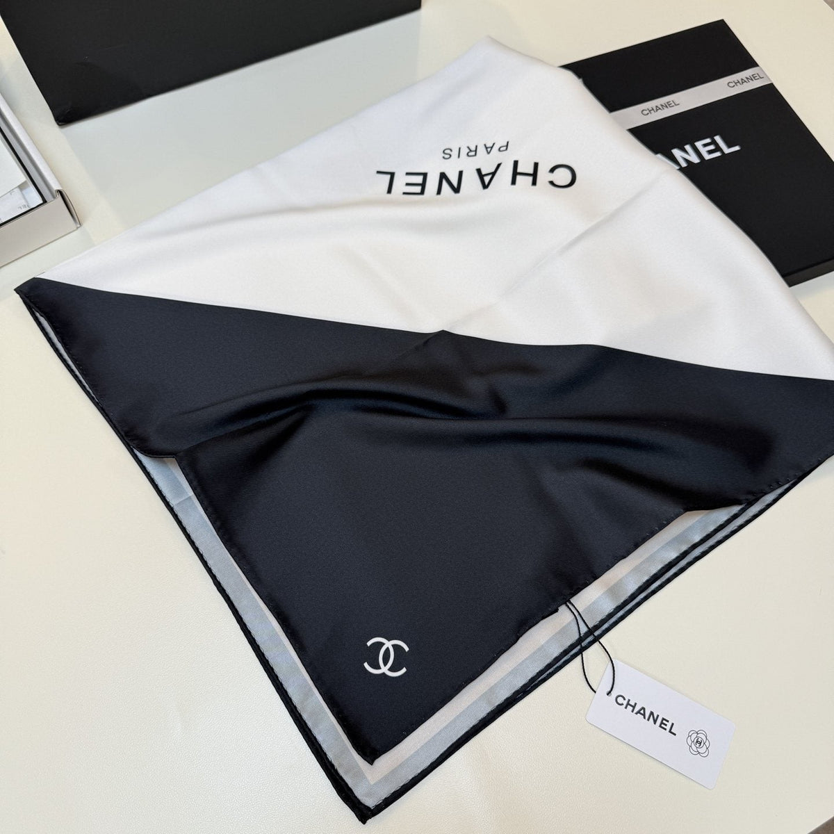 Chanel Blue Color-Block Square Scarf — detail