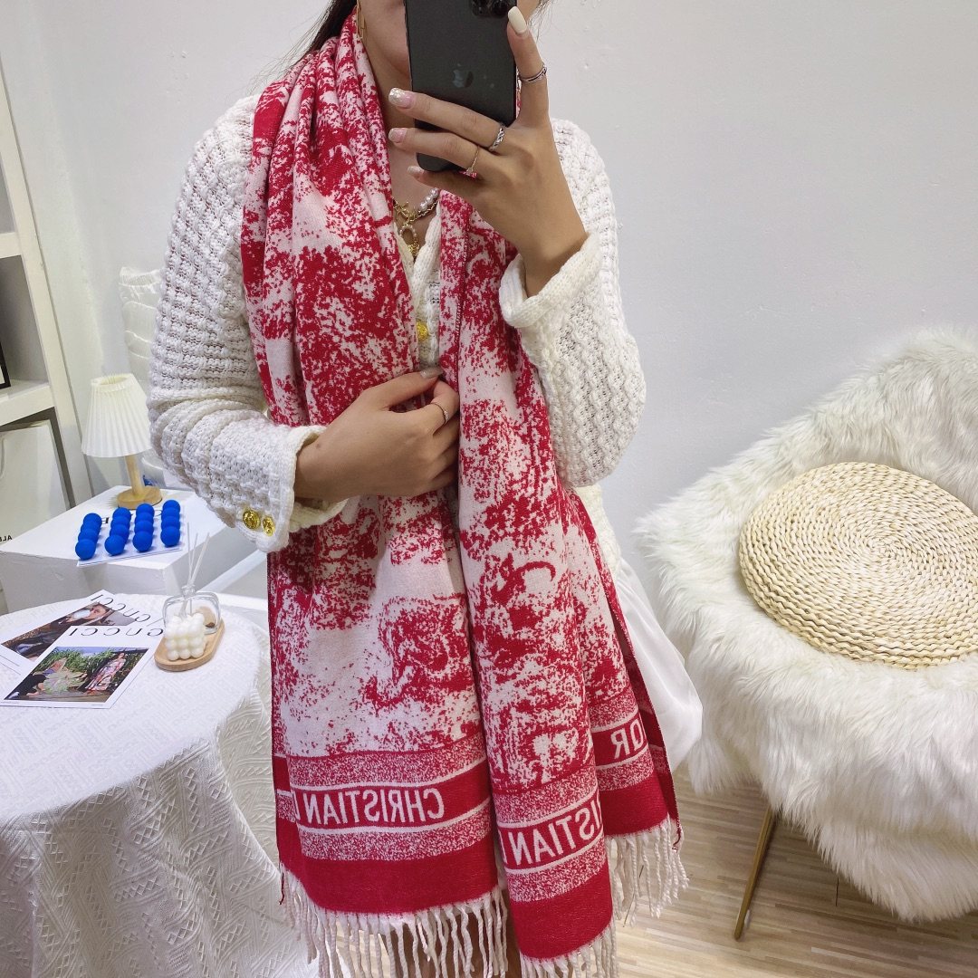 Dior Toile Print Fringed Scarf — model