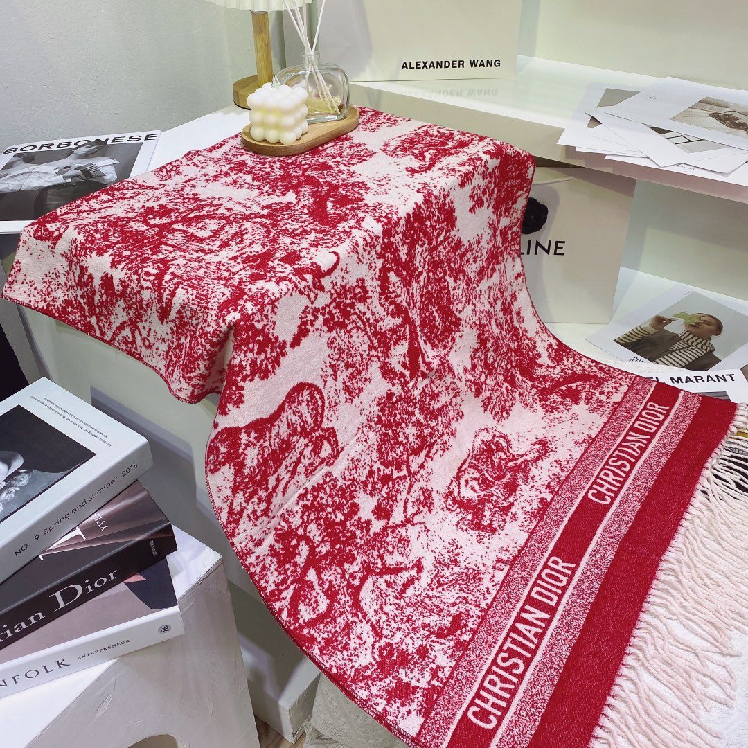 Dior Toile Print Fringed Scarf — side