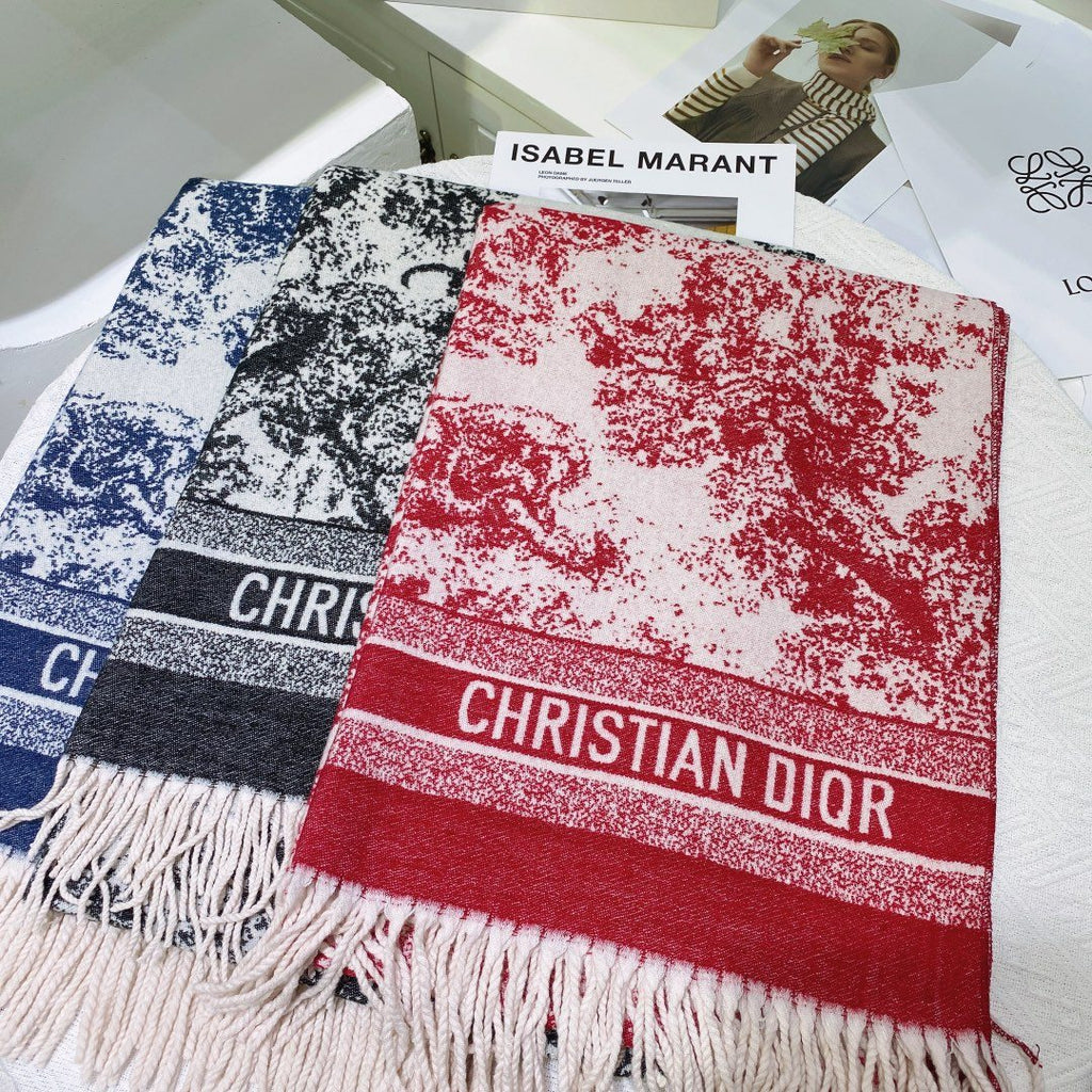 Dior Toile Print Fringed Scarf — model