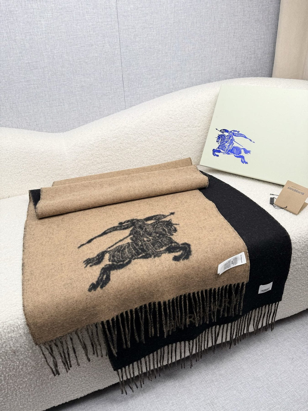 Burberry Reversible Fringed Equestrian Scarf — front