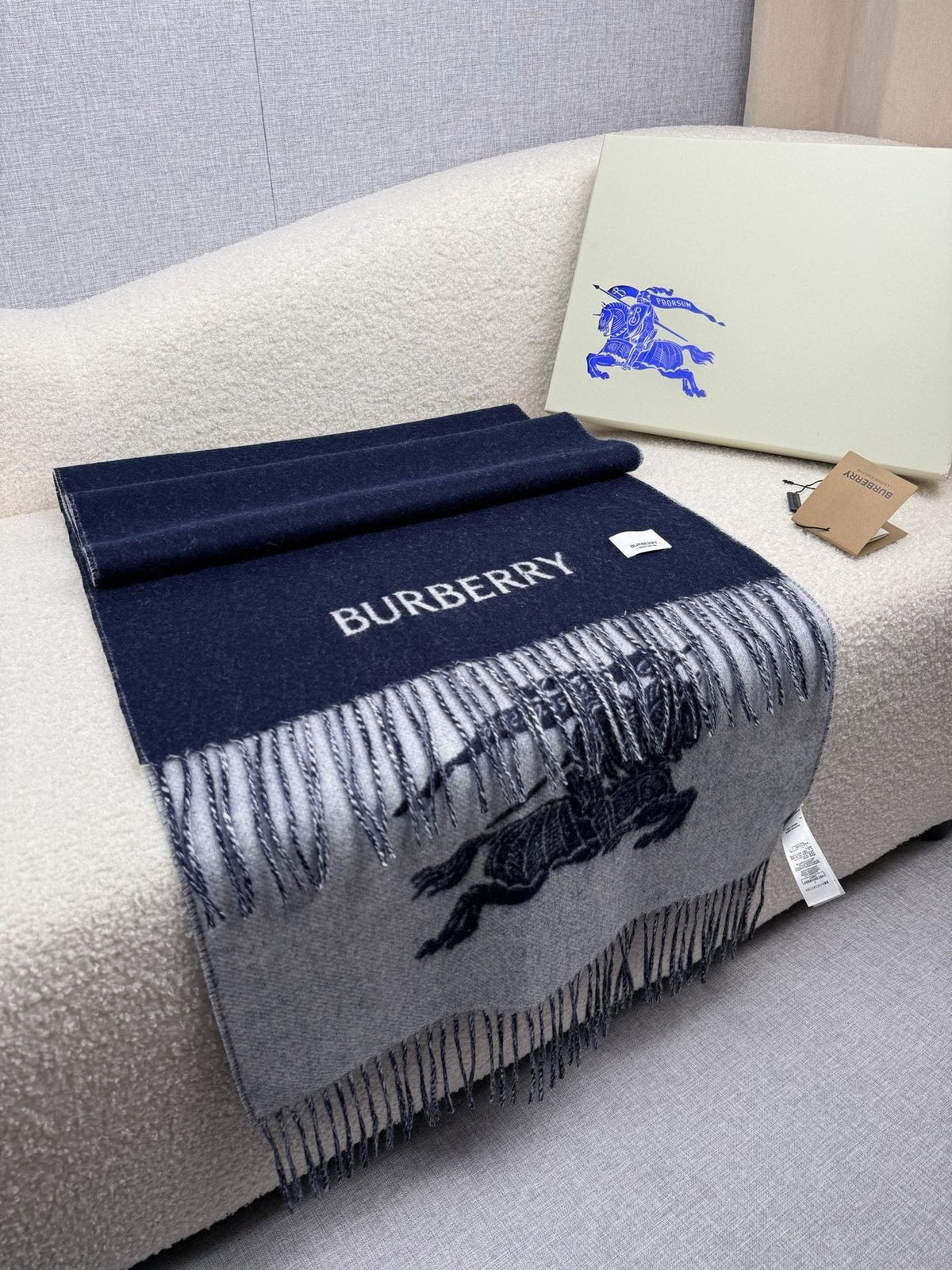 Burberry Reversible Fringed Equestrian Scarf — back