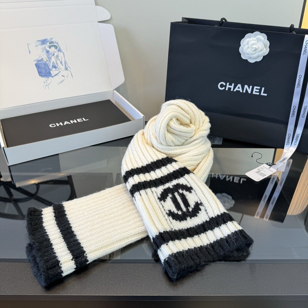 Chanel Rib-Knit Striped Scarf — front