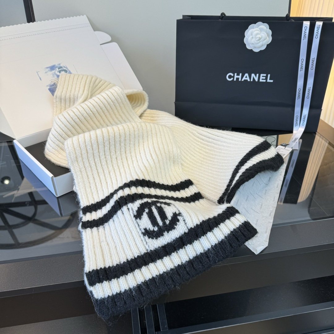 Chanel Rib-Knit Striped Scarf — side