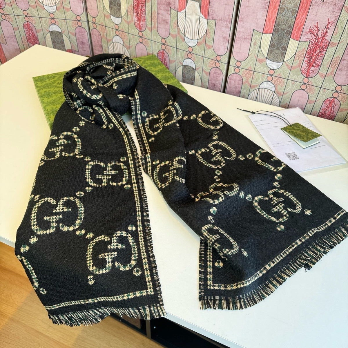 Gucci Fringed Monogram-Style Scarf — front