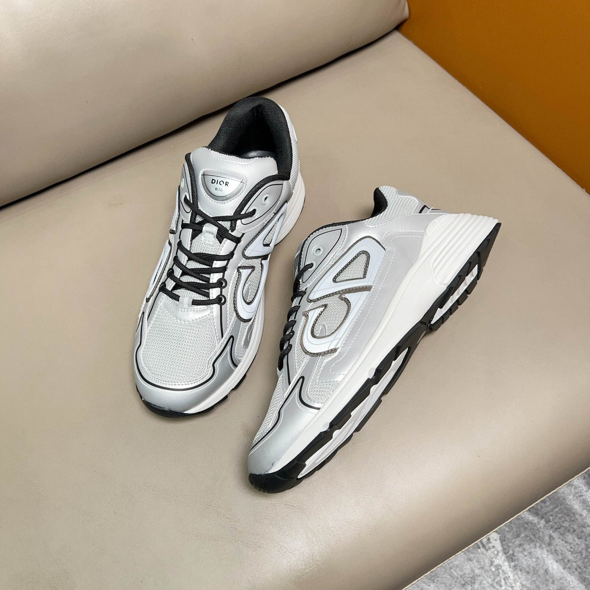 Dior Light Gray and Silver Sneakers — side