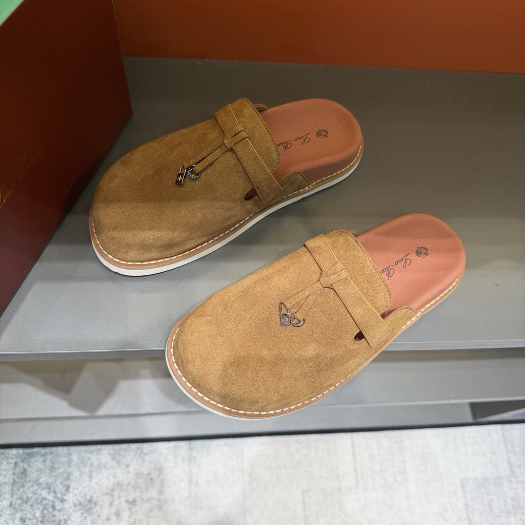 Camel Tan Backless Mule Loafers — detail