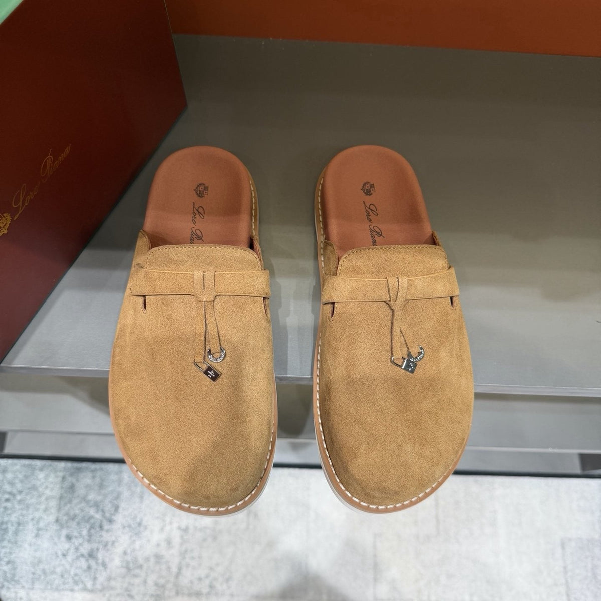 Camel Tan Backless Mule Loafers — front