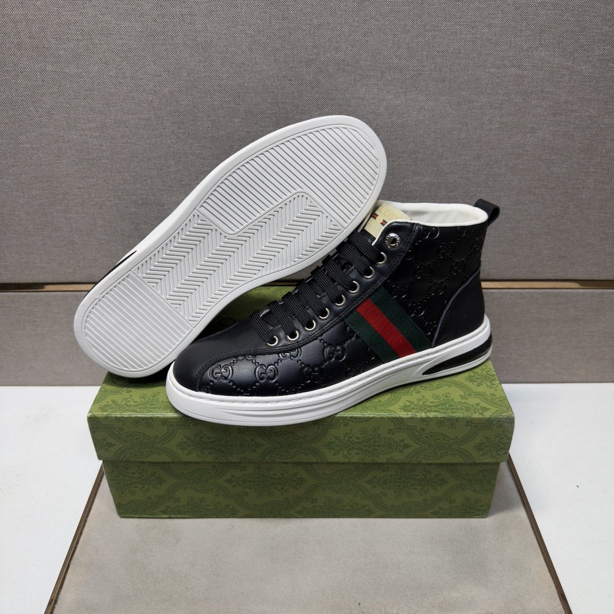 Gucci Green and Red Stripe High-Top Sneakers — back