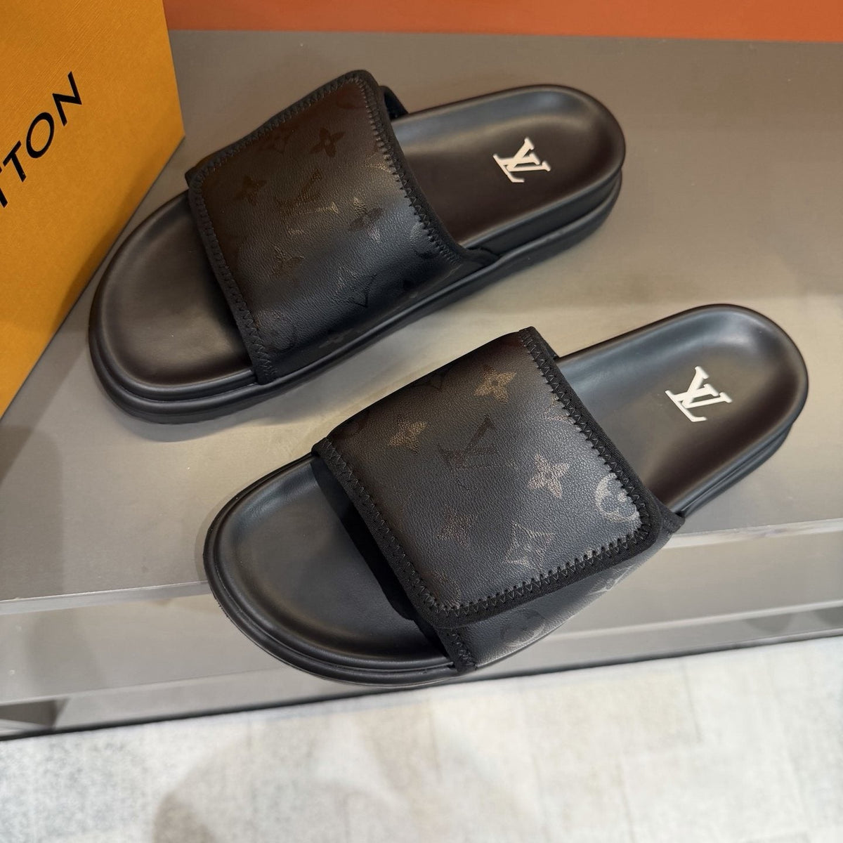 Louis Vuitton Monogram Strap Slide Sandals — front