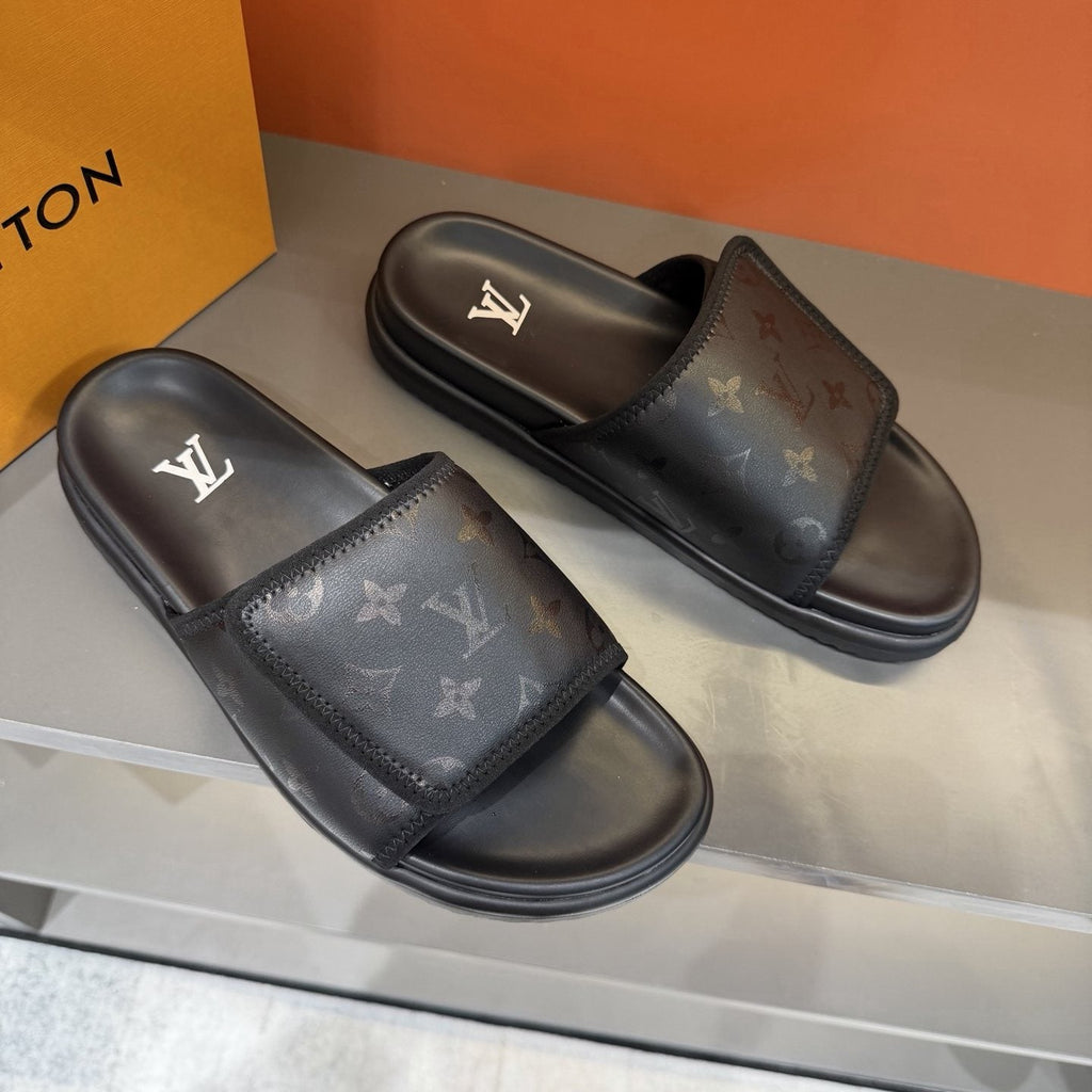 Louis Vuitton Monogram Strap Slide Sandals — front