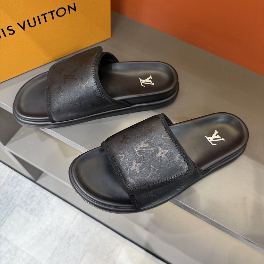 Louis Vuitton Monogram Strap Slide Sandals — front