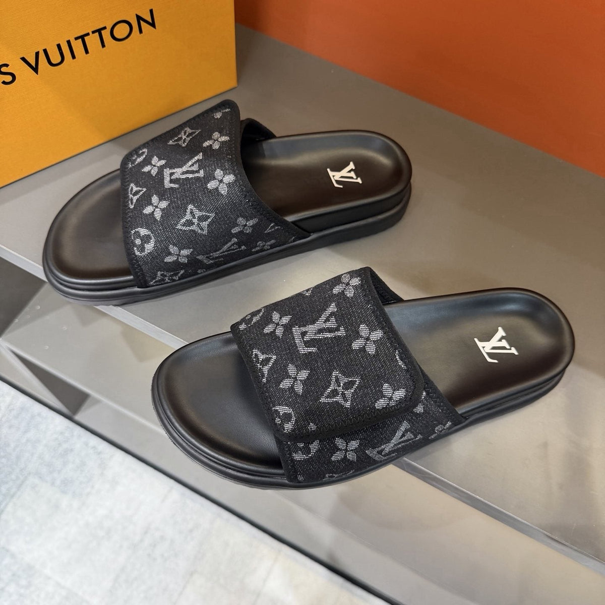 Louis Vuitton Monogram Strap Slide Sandals — front