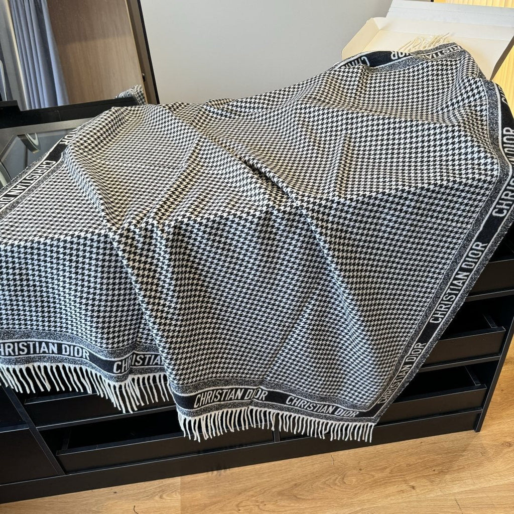 Dior Houndstooth Fringe Scarf — side