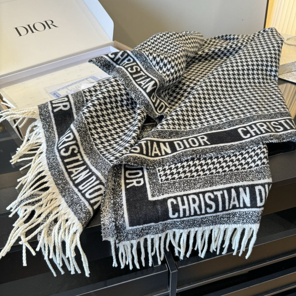 Dior Houndstooth Fringed Square Scarf & Shawl — hero